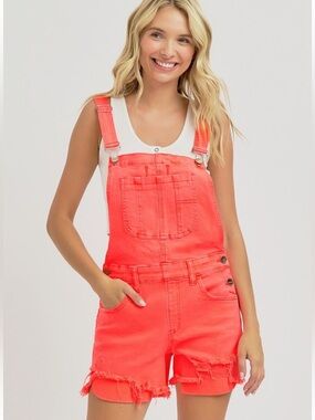 RISEN Women's Coral Denim Short Overalls NEW